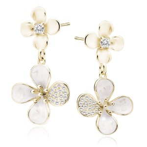 Cercei argint placati cu aur galben lungi cu flori si Mother of Pearl DiAmanti Z2119EG_W-DIA (Argint 925‰ 2,8 g.)